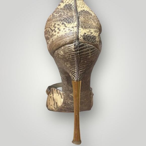 Tom Ford Genuine Exotic Leather Gold Stiletto Heels PythonPatternStrappy Sandals - Picture 4 of 12